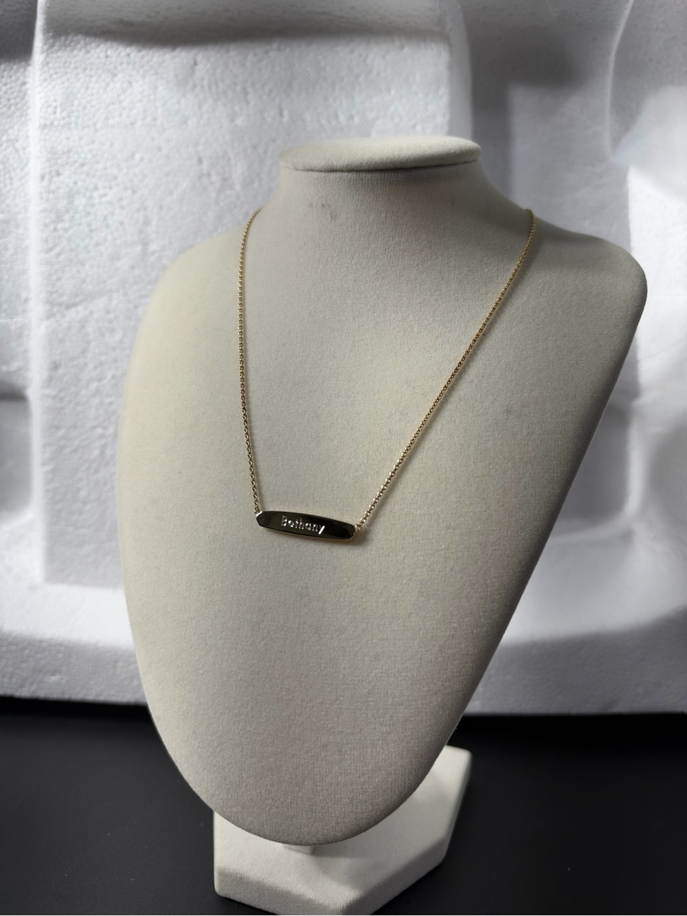 Kendra Scott Gold Tone Engraved Rectangle Bar Pendant Necklace, Signed
